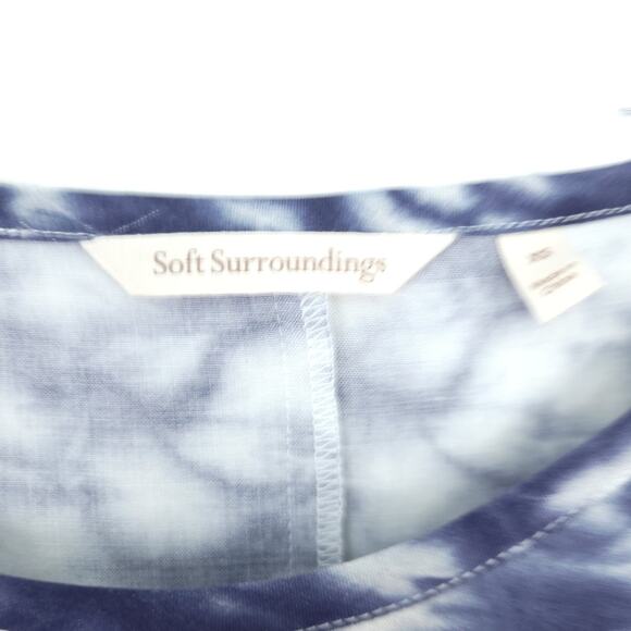 Soft Surroundings Tie Dye Tunic Top XS Blue Cream 3/4 Sleeve Abstract Print - Picture 6 of 7